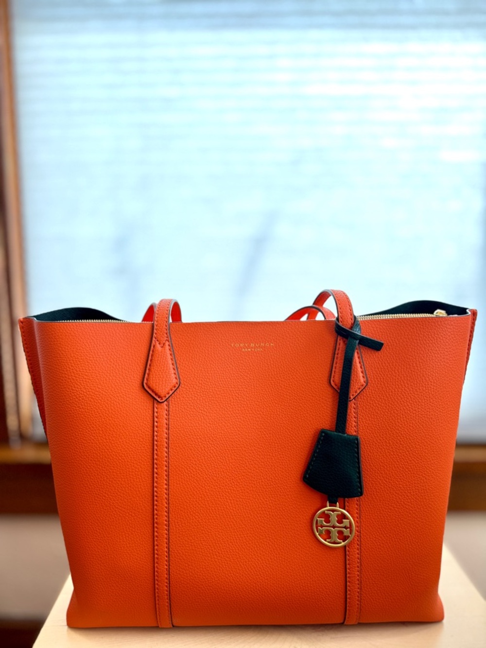 Tory Burch Perry Pebbled Leather Tote Bag in Canyon Orange